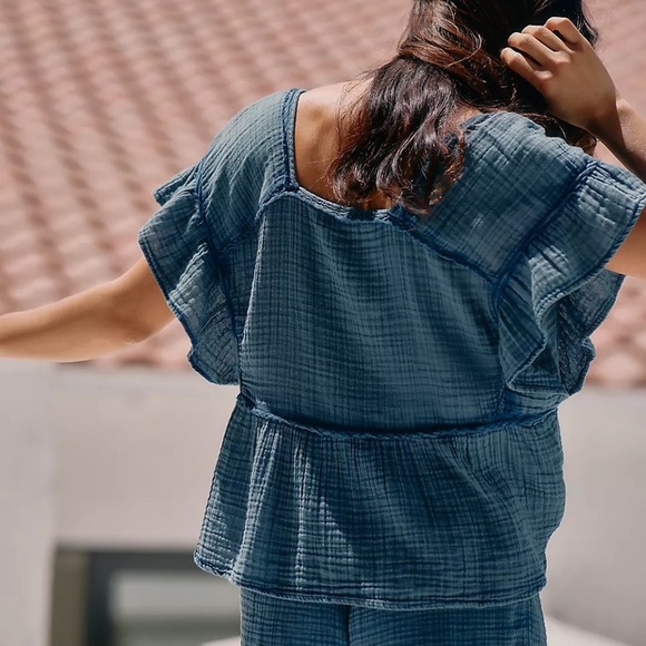 NWT Anthropologie The Kaveri Gauze Blue Top Small - Picture 3 of 4